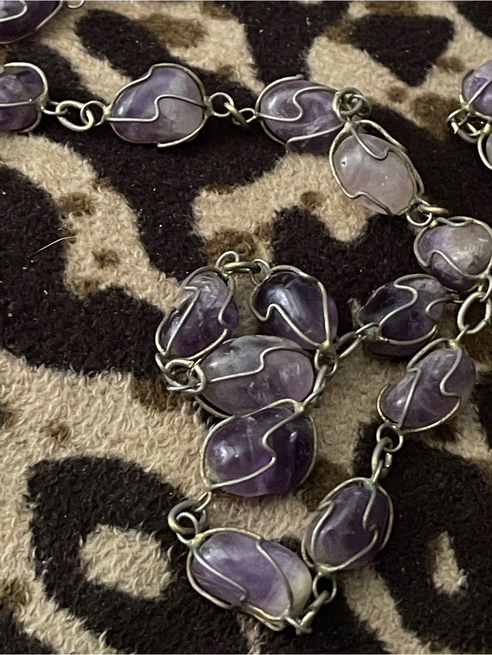 Amethyst Purple Wire-Wrapped Stone Necklace 34” - Picture 4 of 9